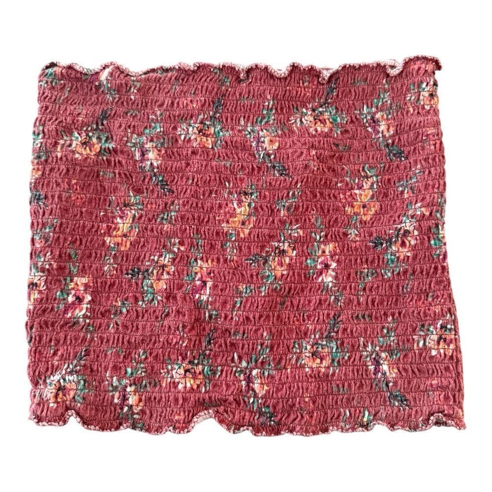 Polly & Esther Floral Crop Top Small/Medium Preowned Burgundy Floral Stretchy